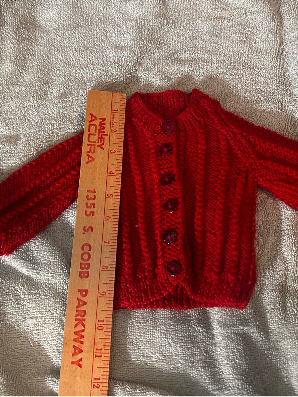 Hand-Knit Red Button-Up Sweater - Picture 5 of 5